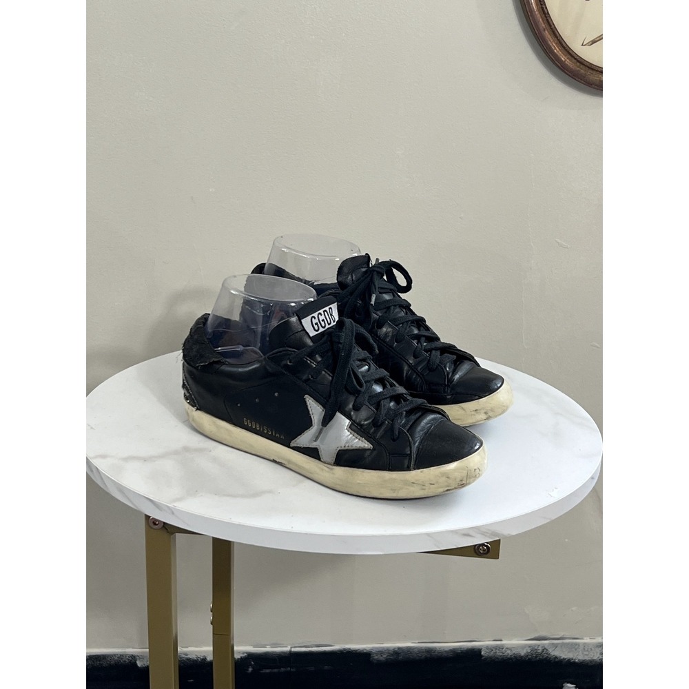 Golden Goose Deluxe Brand Black Leather Superstar Sneakers Star Design Size 36
